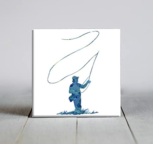 Fly Fisherman azul abstrato abstrato de arte decorativa de arte