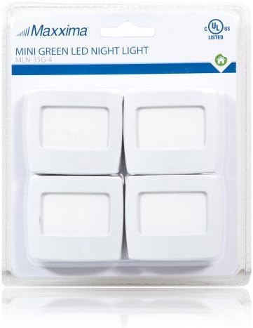 Maxxima Mini Green sempre na luz noturna de LED, pacote de 4, ideal para quartos, banheiro, cozinhas, viveiro infantil,