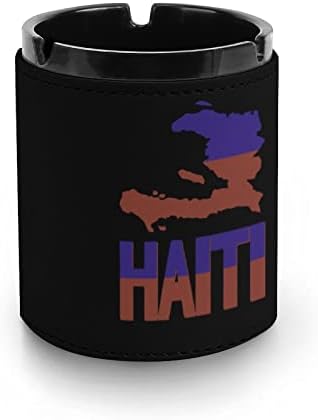 Mapa do mapa Haiti bandeira de cinzas de couro da moda bandejas de cinzas para charigar em casa decoração