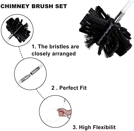 Chimney Sweep Kit Chimney Flue Cleaning Haste Sweep para limpeza de chaminé e ventilação do duto, kit de chaminé, 6/9/12/15 hastes flexíveis + 1 cabeça de escova + 1 m8 rosca, 410mm, 6m