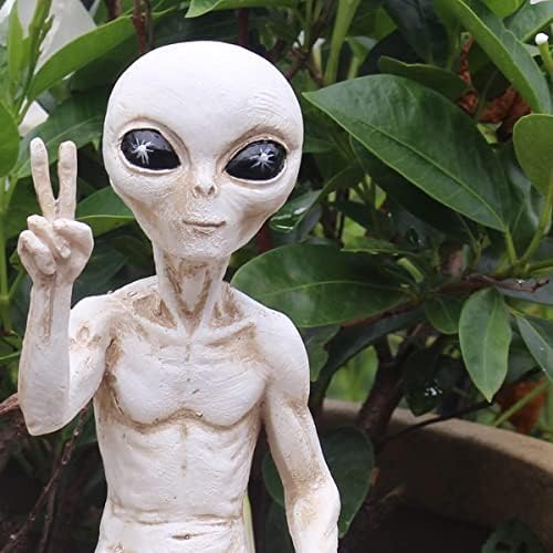 John Bernard e companhia de invasão alienígena prateleira de prateleira 'paz e silencioso' 10 ”h ufo jardim estátuas alienígenas estatuetas cenário engraçado casa e jardim decoração - antiga branca
