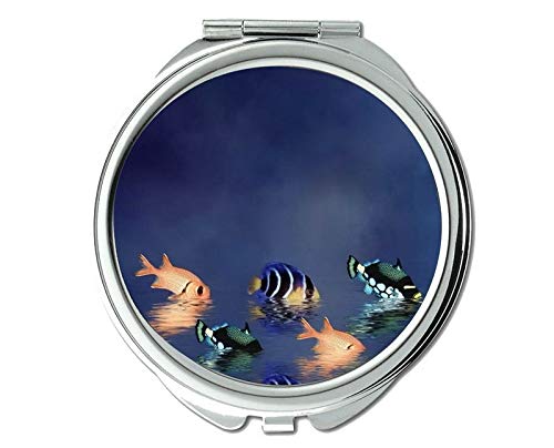 Espelho, espelho de viagem, tema do tanque de peixes de espelho de bolso, espelho portátil 1 x 2x ampliação