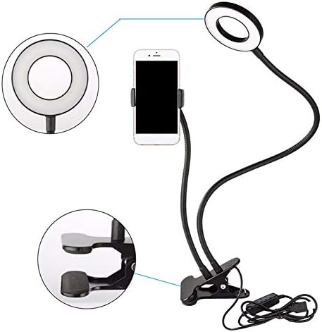 2in 1 Luz de anel de selfie LED, luz de enchimento LED com suporte de telefone celular e clipe, lâmpada de mesa ajustável,