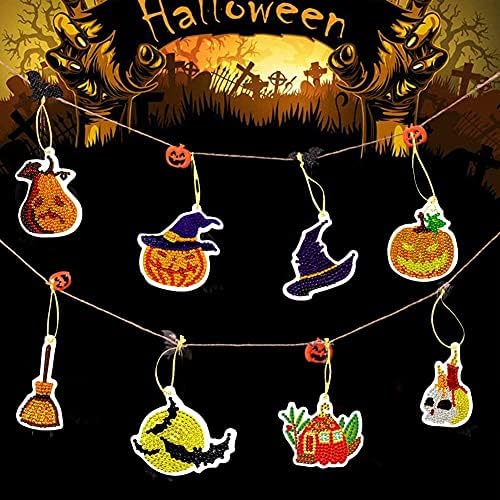 10 PCs Halloween Decoração de suspensão Diy Pumpkin Bat Hat Hat Kits Diamond Kits Pingentes para festa de Halloween e decorações de férias, Muticolor, DD035