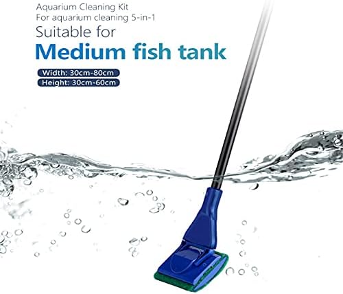 Joyeee 5pcs Aquarium Fish Tank Limpo, colher rede + argola de cascalho + forquinho de planta + escova de esponja + raspador de algas, tanque de peixe kit de ferramentas de manutenção limpa conjunto para água salgada, mídia azul #2