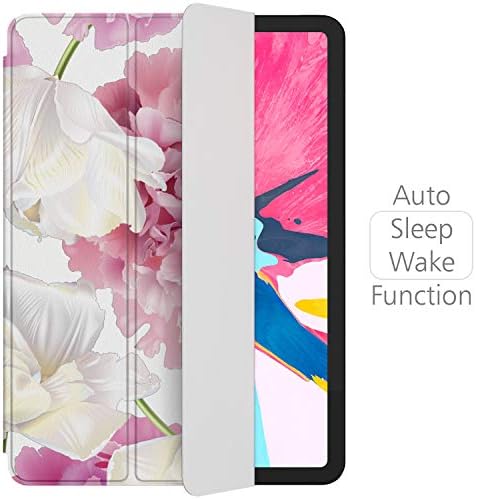Lex Altern iPad Case Pro 11 polegadas 12.9 Capa magnética 2019 2018 Geração 3d Apple Proteção Hard Shell Folio Trifold Smart Alow Sleep lápis Floral Peony Pink Flor White Girl Mulheres Estética