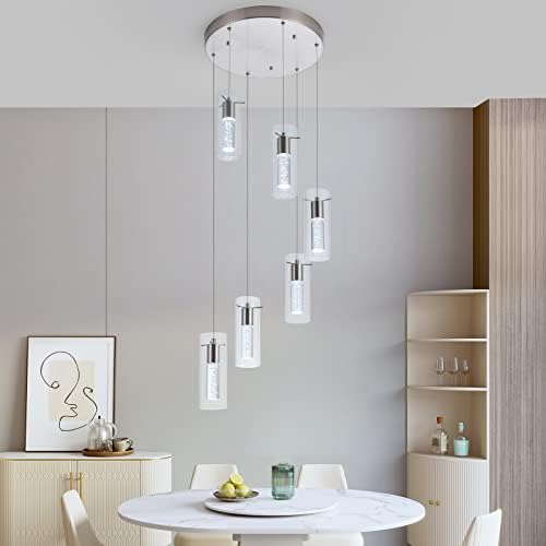 Luzes de cozinha Leadtek, luminárias de níquel escovadas integradas de 6 luzes teto, luminárias de bolha de cristal preminum para parafusos