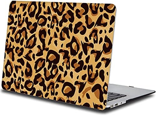 Caixa de casca dura Szaienxil e capa do teclado compatível com o MacBook Air 13 polegadas 2018-2020 -Dark Amarelo Leopardo