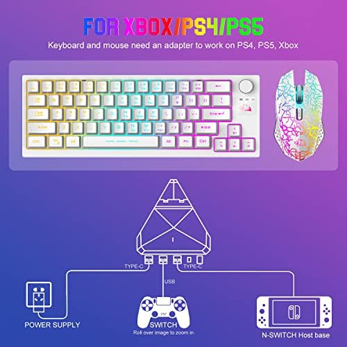 Felicon 2.4g Mini -teclado sem fio e combinação de mouse, teclado de sensação mecânica de retroilumação RGB, mouse,