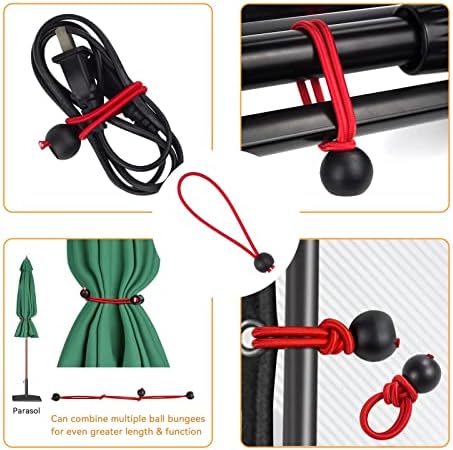 Bungee Bungee Bungee Bungee de 35pcs de 6 polegadas de corda elástica vermelha com bola preta para camping, dossel, lona, ​​barraca,
