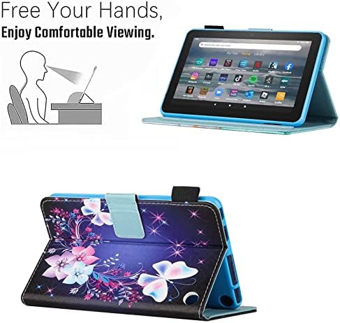 Fire HD 8 Caixa de comprimido, capa HD8 Plus Tablet, capa de couro PU PU com despertar/sono inteligente, borboleta