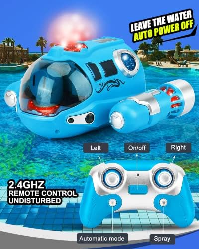 Barco de controle remoto de geniboom, 2,4 GHz Light-Up RC Recargable Remote Control Boat para piscinas e lagos, brinquedos