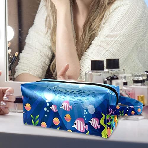 Bolsa de maquiagem tbouobt bolsa de bolsa cosmética bolsa bolsa com zíper, coral de peixe oceano subaquático