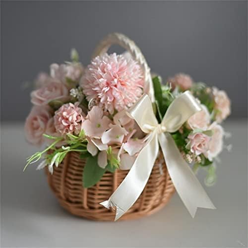 JGQGB Wicker Woven Flower Basket Handle Wedding Flower Girl Besty Decoração de jardim