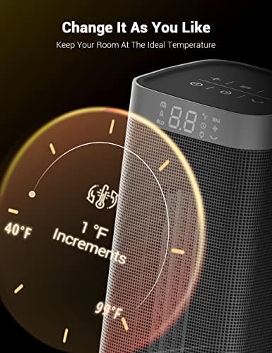 Airenote Space Hater para uso interno, aquecimento rápido de 1500W, aquecedores de cerâmica elétrica e portátil com termostato, 5 modos, timer de 24 horas, aquecedor de sala oscilante de 80 ° com remoto, seguro para uso no escritório