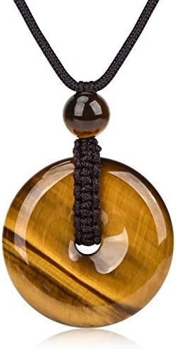 Genasto Genuine Tiger Eye Pingente Colar Men Jóias Protetor redondo Tigers Colar de cristal para meditação para meditação