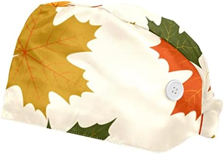 Oeldjfngsdc 2 pacotes tampa de trabalho com fita de suor de botão, folhas de bordo de outono chapéu de trabalho ajustável