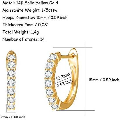 Carleen 14k Brincos de argola de diamante de diamante de ouro amarelo sólido 14k
