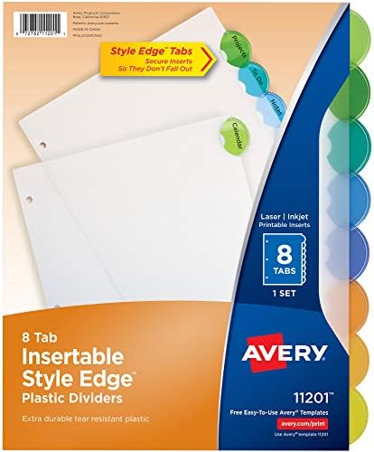 Avery 11201 Inserable Style Edge Tab Divishers de plástico, 8-tab, letra