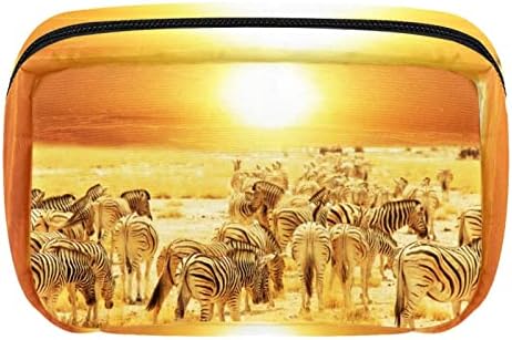Bolsa de maquiagem inadequada, savana africana zebra rebanho pôr do sol paisagista bola de cosméticos portátil Tote de viagem