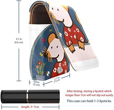 Mini maquiagem de Oryuekan com espelho, bolsa de embreagem Leatherette Lipstick Case, Cartoon Animal Mouse adorável