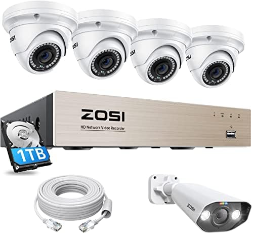ZOSI 8CH 5MP Sistema de câmera de segurança para casa Poe ao ar livre com disco rígido de 1 TB, H.265+ 5MP CCTV