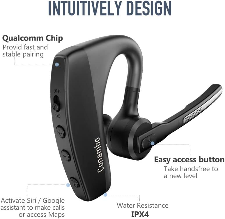 Fone de ouvido Bluetooth do Conambo 5.1, APTX HD 16 horas TalkTime Bluetooth fone de ouvido com ruído de microfone cancelamento de fones de ouvido sem fio para telefones celulares