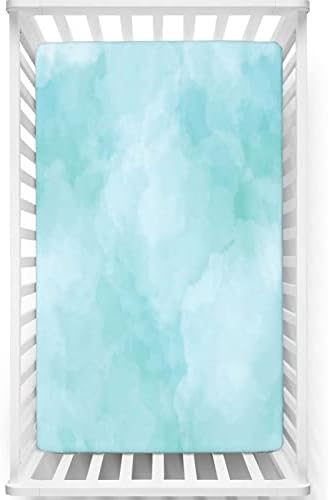 Art abstrato temático ajustado mini folhas de berço, lençóis de mini berço portáteis lençóis de colchão para meninos para meninos, 24 “x38“, azul pálido e marítimo