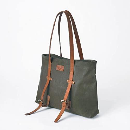 Viliving Olive Green Color Green Cered Canvas Yoga Bolsa, bolsa de ginástica, tiras ajustáveis ​​em couro, 16x13x4 polegadas