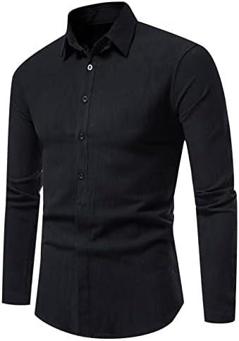 Camisas longas de negócios masculinas botão de cor sólida para baixo
