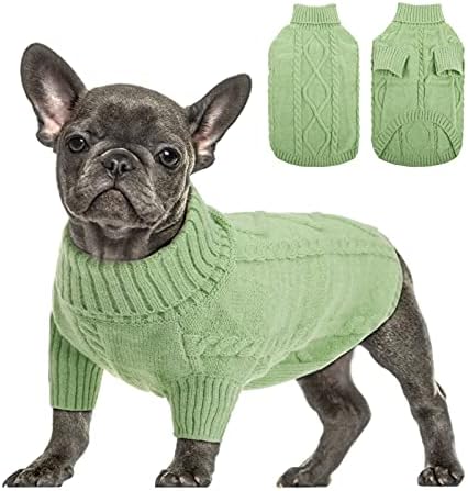 Sweater de pulôver queenmore para cães pequenos, malhas de cabo de clima frio, roupas de gola alta clássicas para Chihuahua, Bulldog, Dachshund, Pug, Yorkie