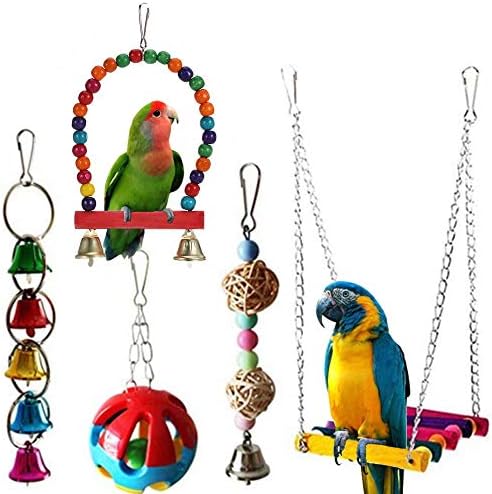 5 PCS Bird Parrot Swing Toys - pendurado Bell Pet Bird Gage Hammock Subindo brinquedos de gaiola de pássaros para escada para virar,