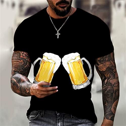 Tops for Men Mangas curtas T-shirt Oktoberfest 3D Cerveja Round Round Neck camisetas camisetas de pulôver