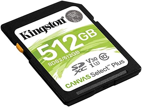 Kingston 512GB SD Memory Card Canvas Select Plus Card SDXC para câmera Classe 10 UHS-1 SDS2/512GB Pacote com tudo, menos