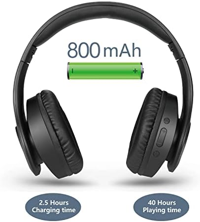 Pollini Bluetooth Headphones Wireless, 40h Playtime dobrável sobre fones de ouvido com microfone, fone de ouvido estéreo