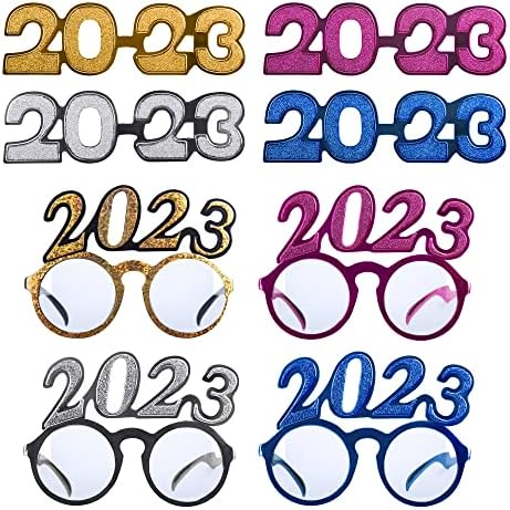 Purple Star 1n 8 pares 2023 Óculos de véspera de Ano Novo GLITTER GLITTER-2023 Fancy Ano Novo Party Opyeglasses para 2023 Ano Novo Favors Favores da Photo Booth adereços