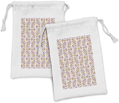 Conjunto de bolsas de tecido floral de Ambesonne de 2, demonstração de flores de verão em galhos, pequenos saco de cordão para máscaras e favores de higiene pessoal, 9 x 6, multicoloria