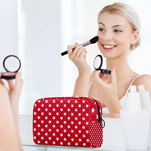 Estrelas brancas no padrão de fundo vermelho Padrão de bolsa de maquiagem pequena para a bolsa de bolsa cosmética de