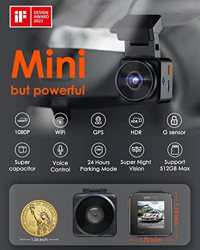 Pacote: vanguru E1 Lite 1080p WiFi Mini Dash Came com GPS e Speed ​​+ Cpl