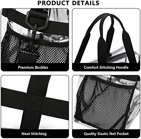 FARMARK Clear Tote Bags Stadium Sacos travais para serviço pesado com cinta removível, bolsa esportiva grande para trabalho/competição/escola/concerto