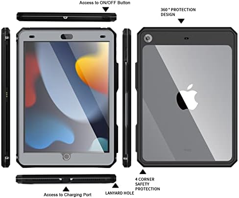 AICASE 10.2 iPad 9/8/ 7ª geração 2021/2020/2019 Caixa impermeável IP68 com protetor de tela embutido de cordão, estojo