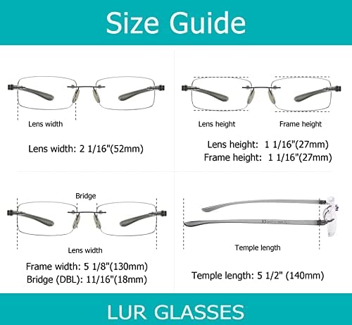 Lur 7 embalam óculos de leitura sem aro + 3 pacotes de óculos de leitura de meio aro