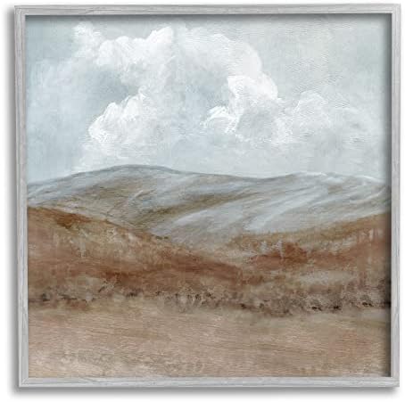 Stuell Industries Clouds Puffy Over Mountain Peaks Country Rural Grassland Arte de parede emoldurada, design de