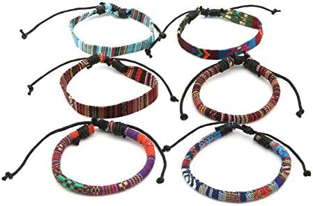 Hzman Mix 6 Wrap Bracelets Men, Mulheres, cordões de cânhamo Pulseiras tribais étnicas pulseiras