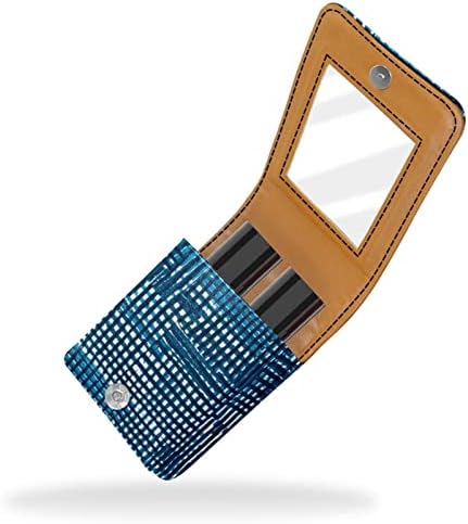 Caso de batom de Oryuekan com espelho bolsa de maquiagem portátil fofa, bolsa cosmética, azul marinho abstrato de arte moderna
