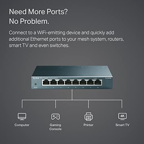 TP-Link TL-SG108 | 8 Port Gigabit Switch de rede Ethernet não gerenciado, Ethernet Splitter | Plug & play | Design