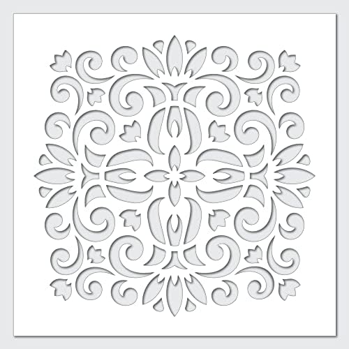 Mandala quadrada Mandal de estêncil de estêncil Modelo de redemoinhos melhores estênceis de tinta grande em vinil para pintar em tela, madeira, parede -multipack ultra grosso branco