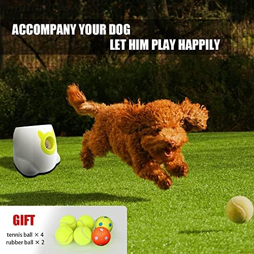 Lançador de bola de cachorro automático Ptlsy Interacty Puppy Pet Ball Máquina de arremessador interno para cães de tamanho pequeno e médio, 3 bolas incluídas brancas