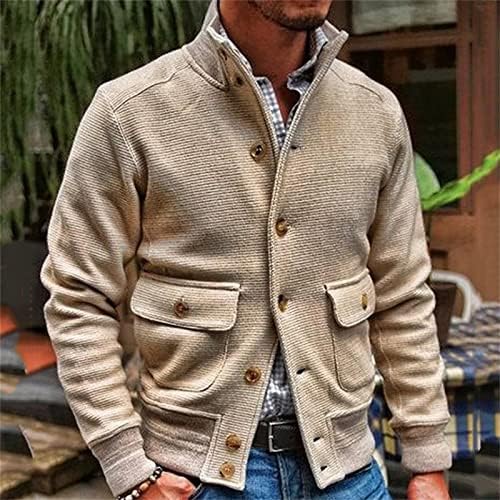 Jeshifangjiusu Men's Button Cardigan Sweater Slim Stand Golar Cotton Kning Sweater Casual Casual Jackets com bolso