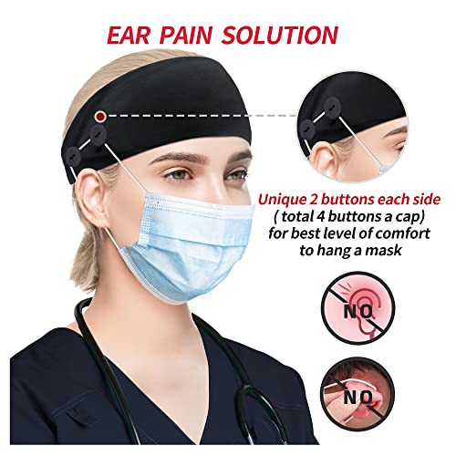 Bandas da cabeça da abâmerica com botão para máscara, enfermeiras de enfermeiras para a cabeça não deslizante Proteção elástica
